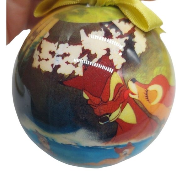 Disney Bambi Christmas Ball Ornament Yellow Green Ribbon Paper Mache - Picture 5 of 11